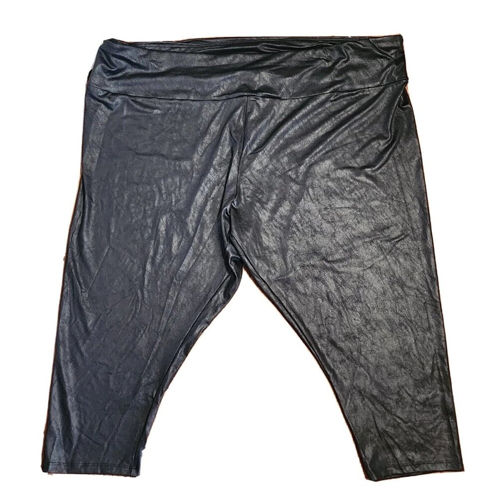 Ava & Viv Crop Pants Womens Plus Size 4X Solid Black Shiny Pull On Activewear
